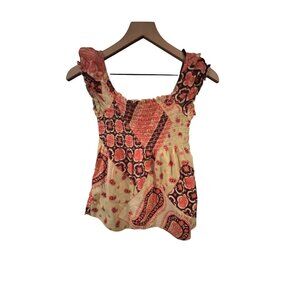 Vintage ByChoice‎ Womens Smocked Boho Babydoll Top With Paisley Print - Size M